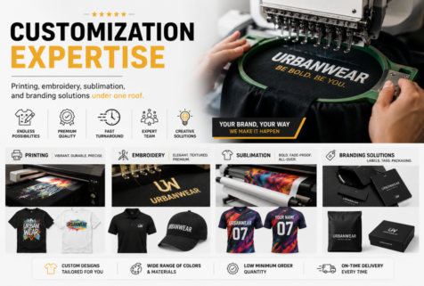 Customization Expertise Printing, embroidery, sublimation, and branding solutions under one roof.